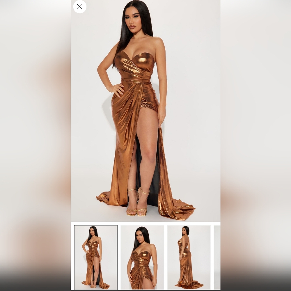 Fashion Nova Metallic Gold Strapless Dress